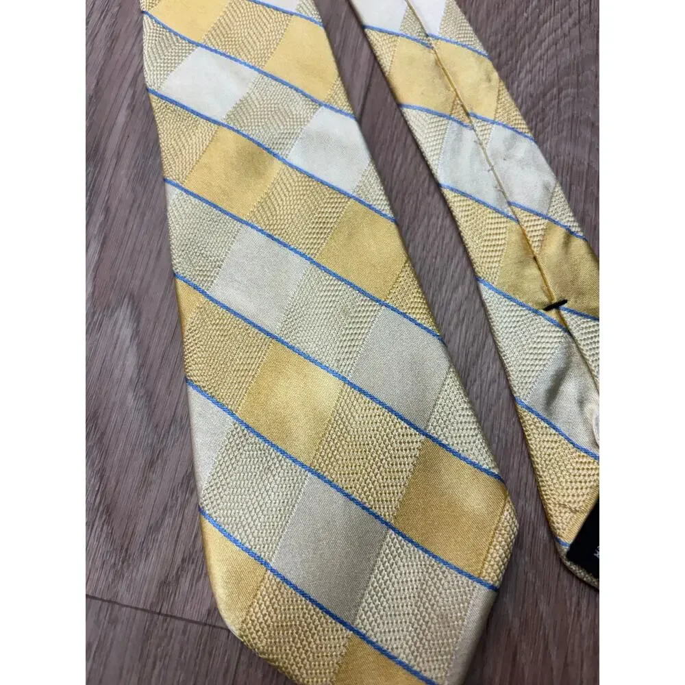 Michael Kors Mens Silk Tie Yellow Argyle Diamond Pattern Design